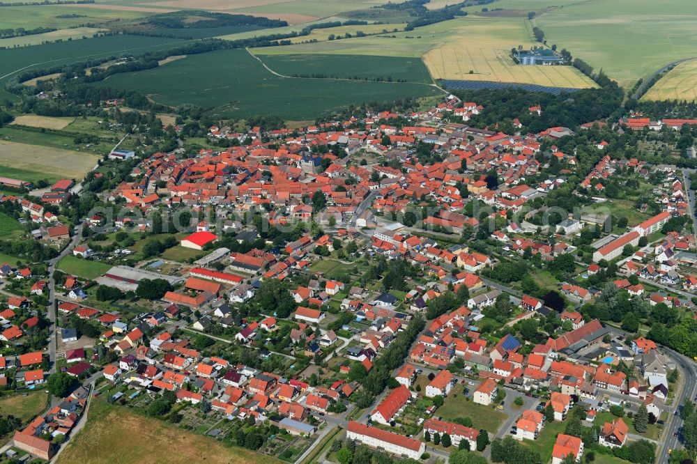 Derenburg from the bird's eye view: Old Town area and city center in Derenburg in the state Saxony-Anhalt, Germany