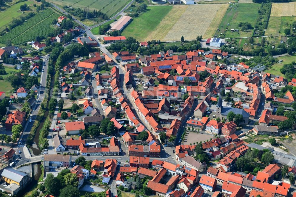 Derenburg from above - Old Town area and city center in Derenburg in the state Saxony-Anhalt, Germany