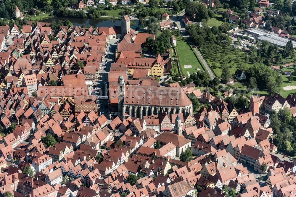 Dinkelsbühl from above - Old Town area and city center in Dinkelsbuehl in the state Bavaria, Germany