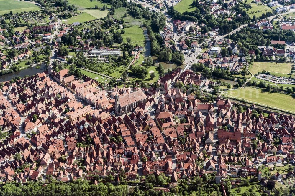 Dinkelsbühl from the bird's eye view: Old Town area and city center in Dinkelsbuehl in the state Bavaria, Germany