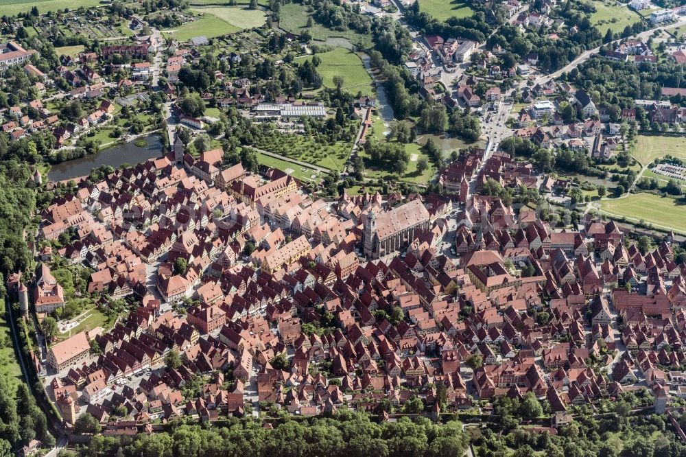 Aerial image Dinkelsbühl - Old Town area and city center in Dinkelsbuehl in the state Bavaria, Germany