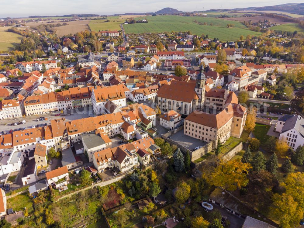 Dippoldiswalde from the bird's eye view: Old Town area and city center on street Markt in Dippoldiswalde in the state Saxony, Germany