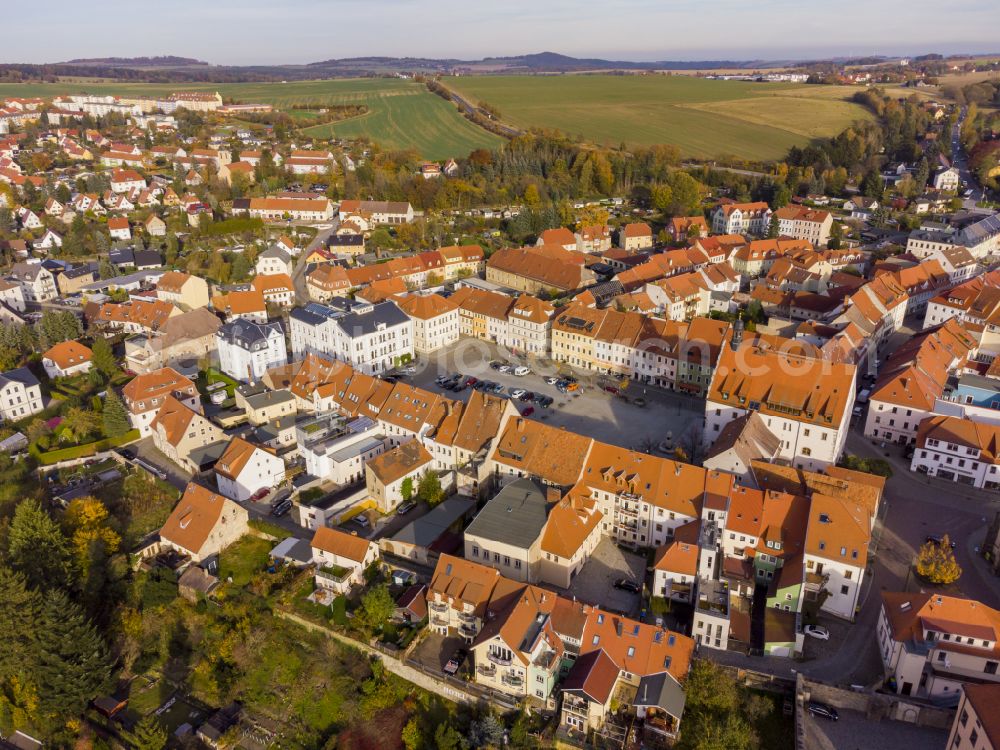 Aerial photograph Dippoldiswalde - Old Town area and city center on street Markt in Dippoldiswalde in the state Saxony, Germany