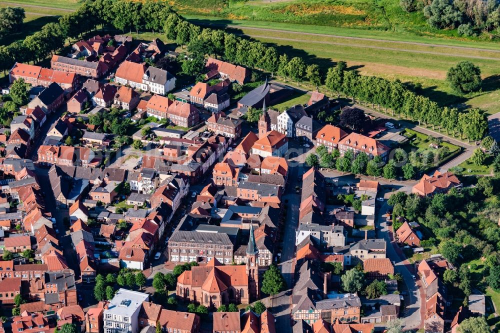 Aerial image Dömitz - Old Town area and city center in Doemitz in the state Mecklenburg - Western Pomerania, Germany