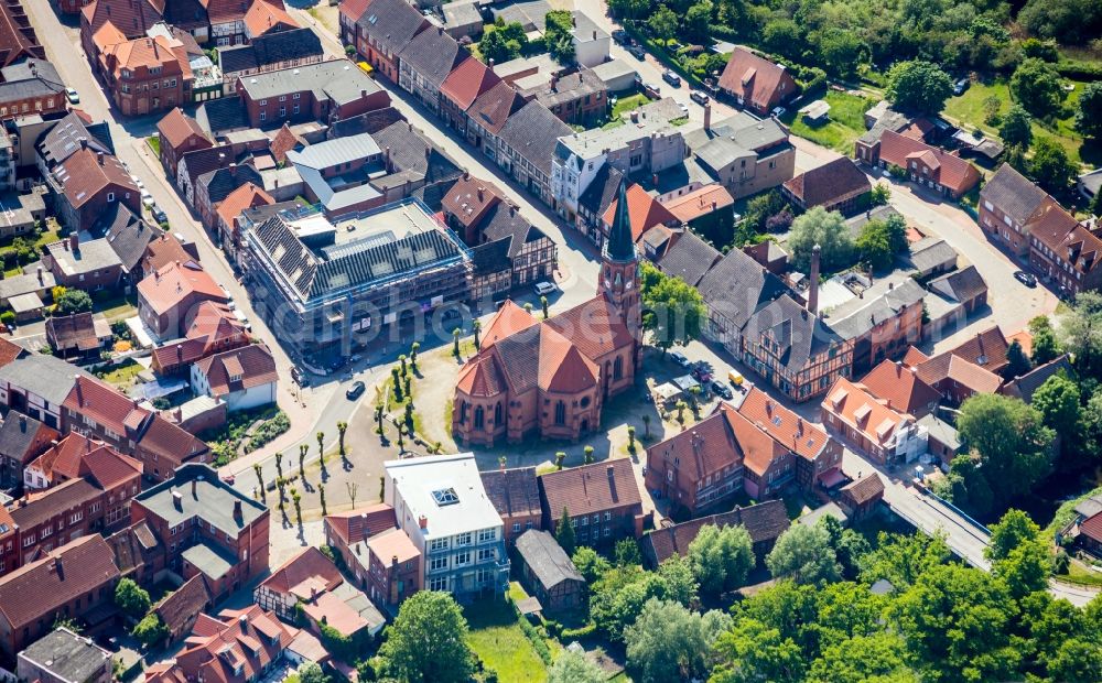 Aerial photograph Dömitz - Old Town area and city center in Doemitz in the state Mecklenburg - Western Pomerania, Germany