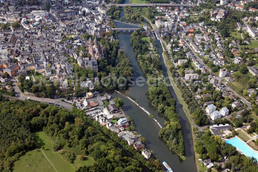 Limburg an der Lahn from above - Old Town area and city center with the cathedral in Limburg an der Lahn in the state Hesse