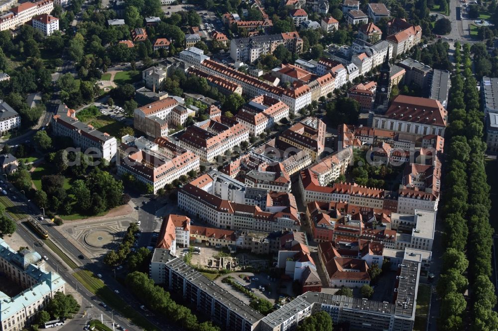 Aerial photograph Dresden - Old Town area and city center along the Koenigsstrasse in Dresden in the state Saxony