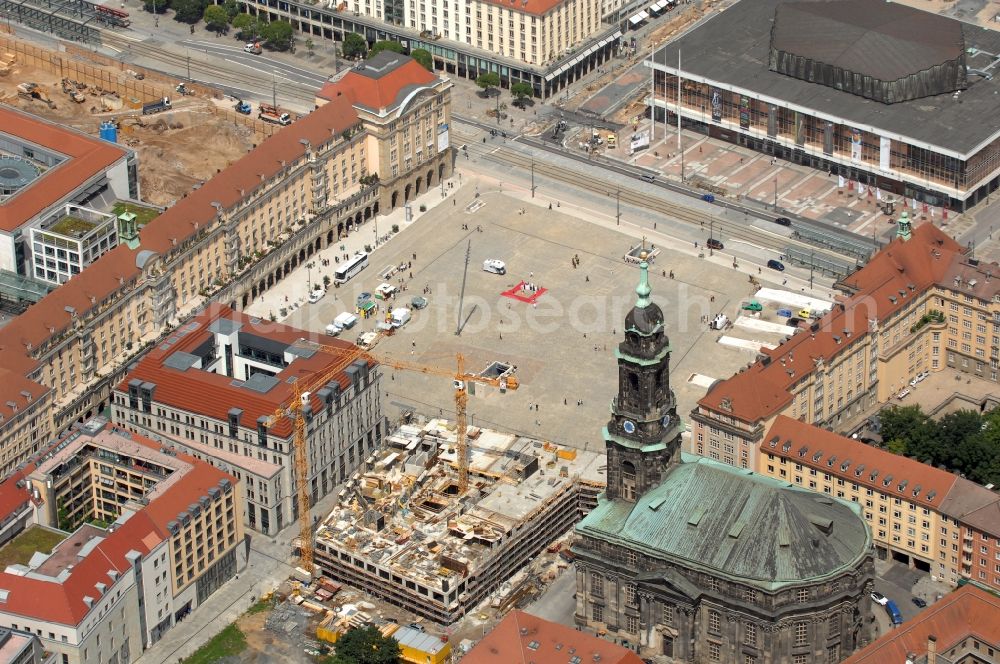 Aerial image Dresden - Old Town area and city center Striezelmarkt in Dresden in the state Saxony