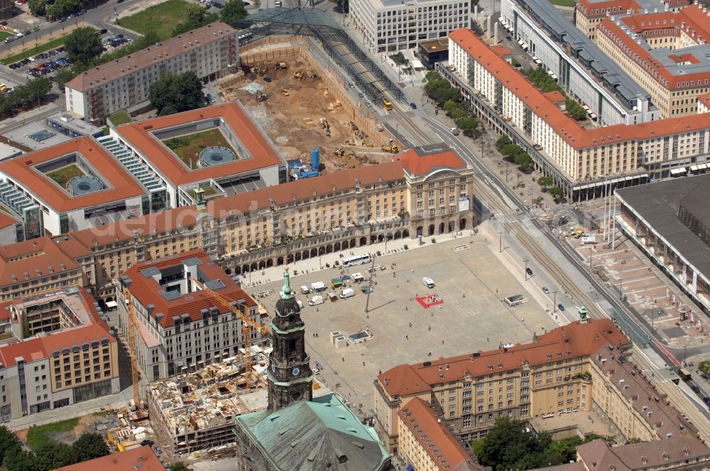 Dresden from above - Old Town area and city center Striezelmarkt in Dresden in the state Saxony