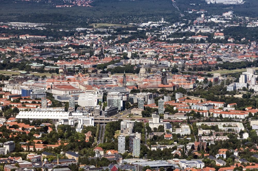 Dresden from above - Old Town area and city center in Dresden in the state Saxony, Germany