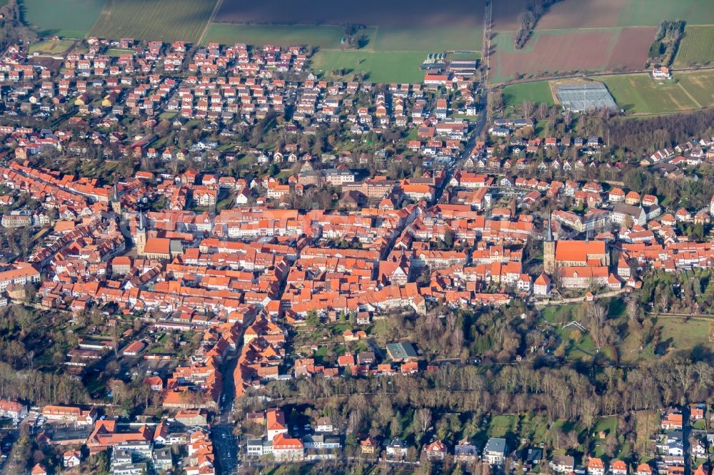 Aerial image Duderstadt - Old Town area and city center in Duderstadt in the state Lower Saxony, Germany