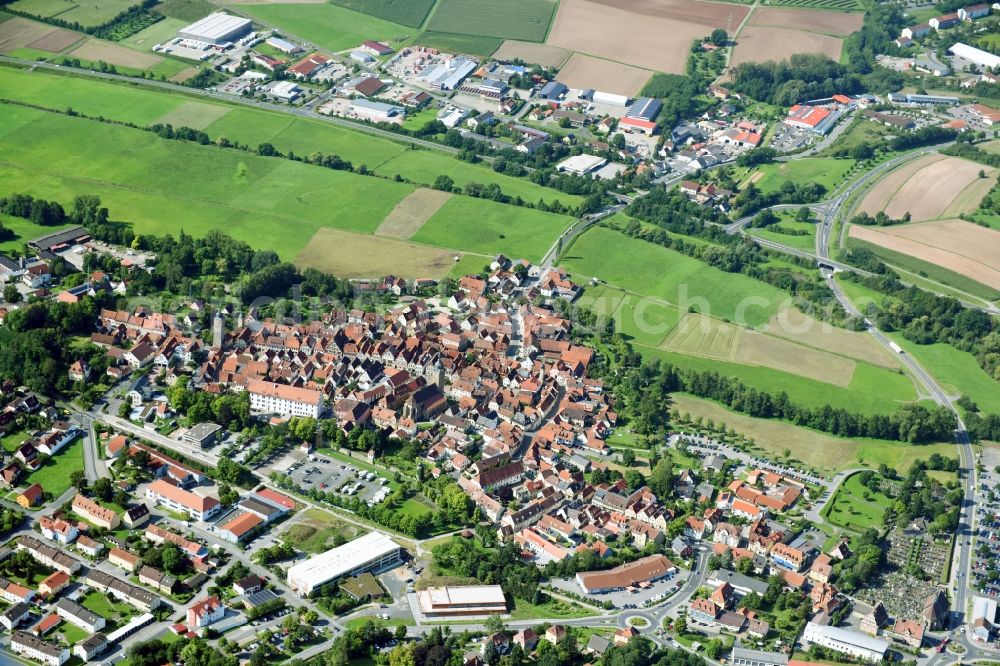 Ebern from the bird's eye view: Old Town area and city center in Ebern in the state Bavaria, Germany