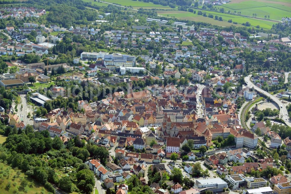 Ellwangen (Jagst) from the bird's eye view: Old Town area and city center in Ellwangen (Jagst) in the state Baden-Wuerttemberg