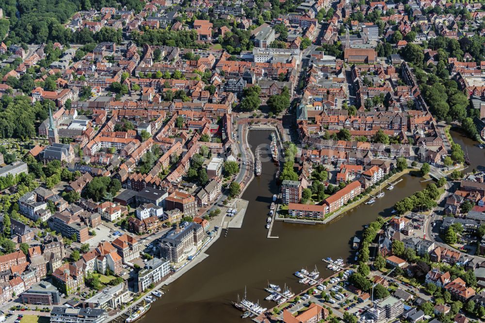 Emden from the bird's eye view: Old Town area and city center in Emden in the state Lower Saxony, Germany