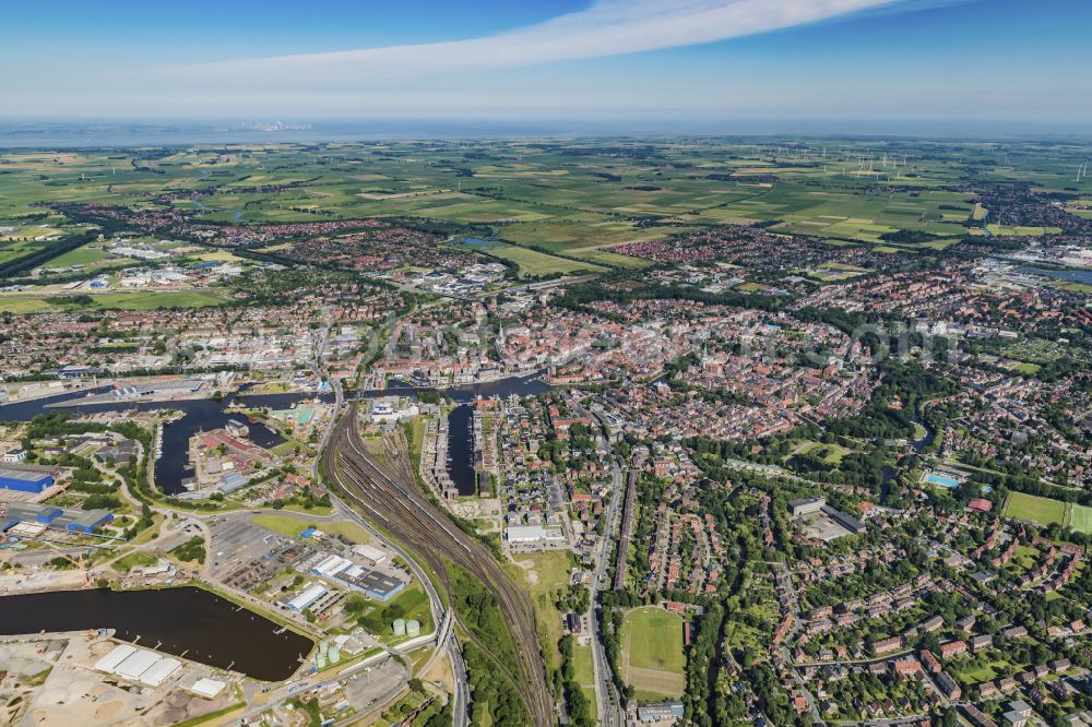 Aerial image Emden - Old Town area and city center in Emden in the state Lower Saxony, Germany