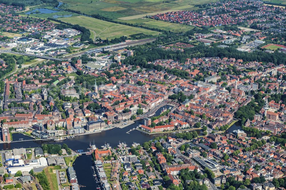 Emden from above - Old Town area and city center in Emden in the state Lower Saxony, Germany