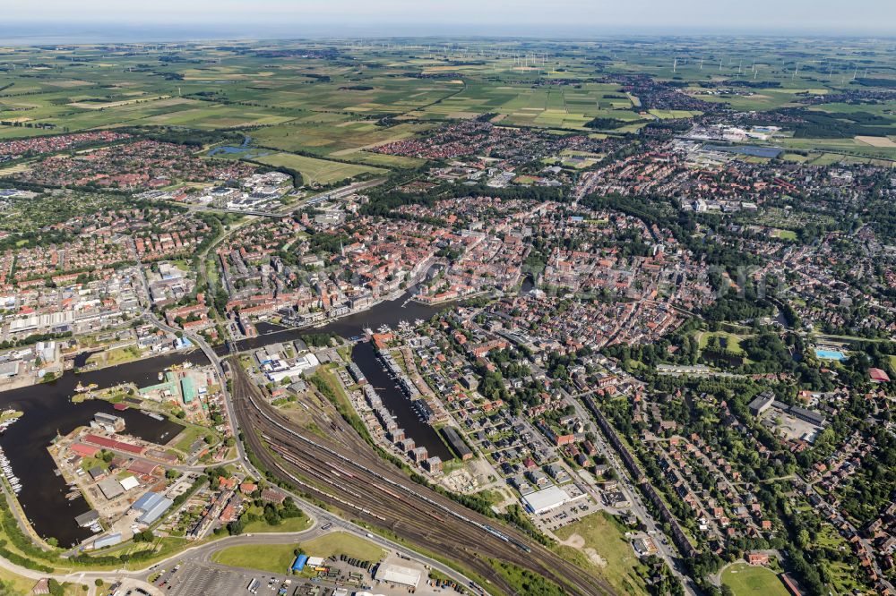 Emden from the bird's eye view: Old Town area and city center in Emden in the state Lower Saxony, Germany