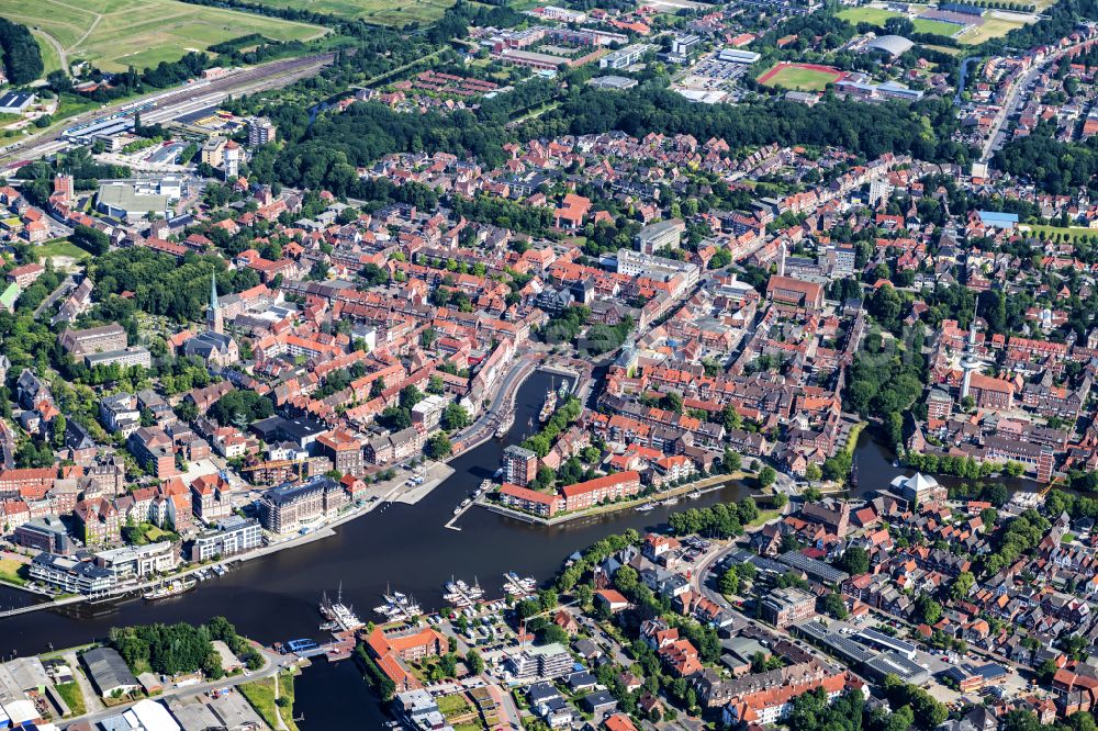 Aerial image Emden - Old Town area and city center in Emden in the state Lower Saxony, Germany