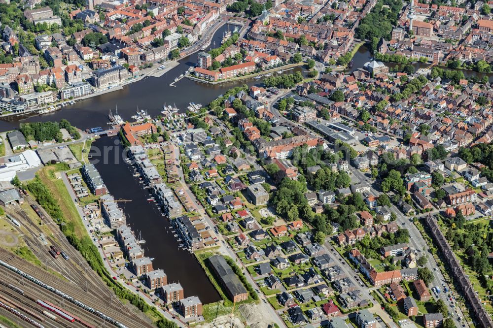 Emden from the bird's eye view: Old Town area and city center in Emden in the state Lower Saxony, Germany