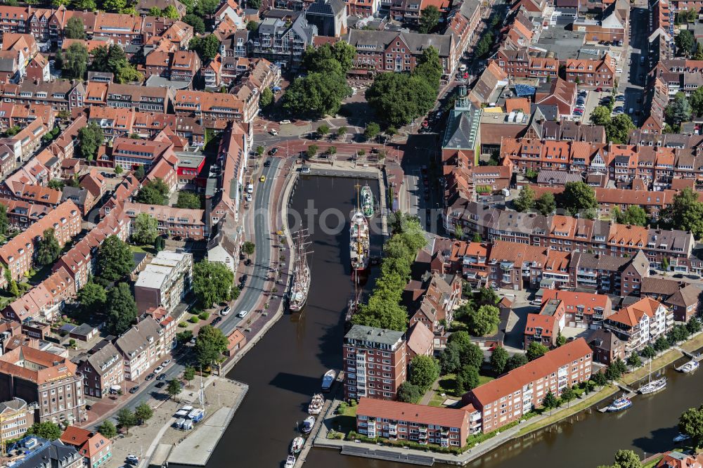 Aerial image Emden - Old Town area and city center in Emden in the state Lower Saxony, Germany