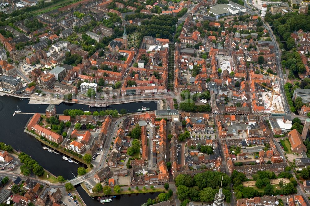 Emden from above - Old Town area and city center in Emden in the state Lower Saxony, Germany