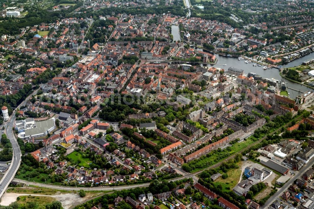 Emden from the bird's eye view: Old Town area and city center in Emden in the state Lower Saxony, Germany