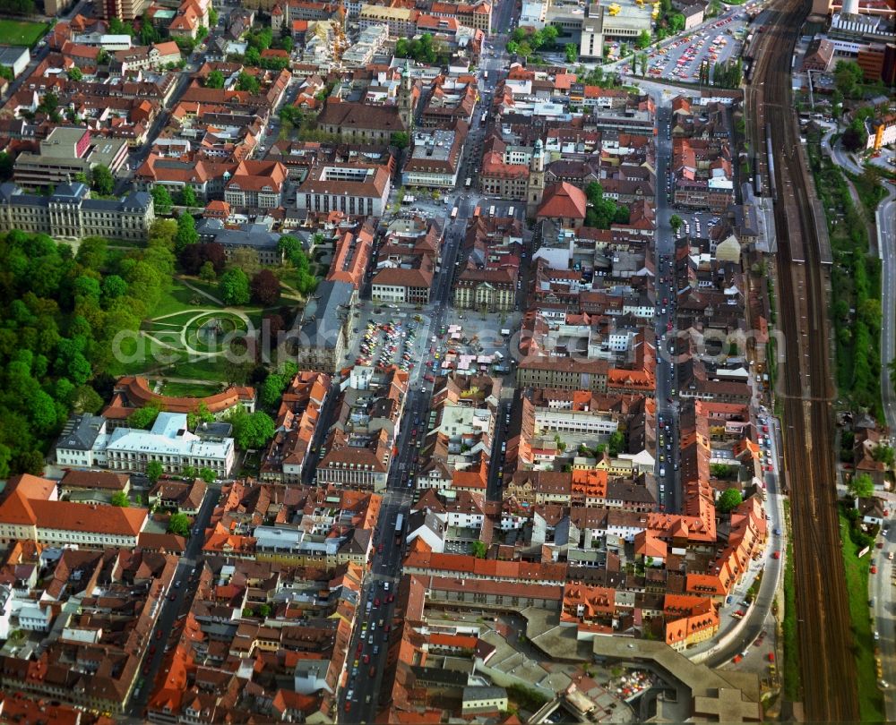 Erlangen from above - Old Town area and city center in Erlangen in the state Bavaria, Germany