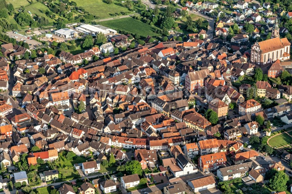 Ettenheim from above - Old Town area and city center in Ettenheim in the state Baden-Wurttemberg, Germany