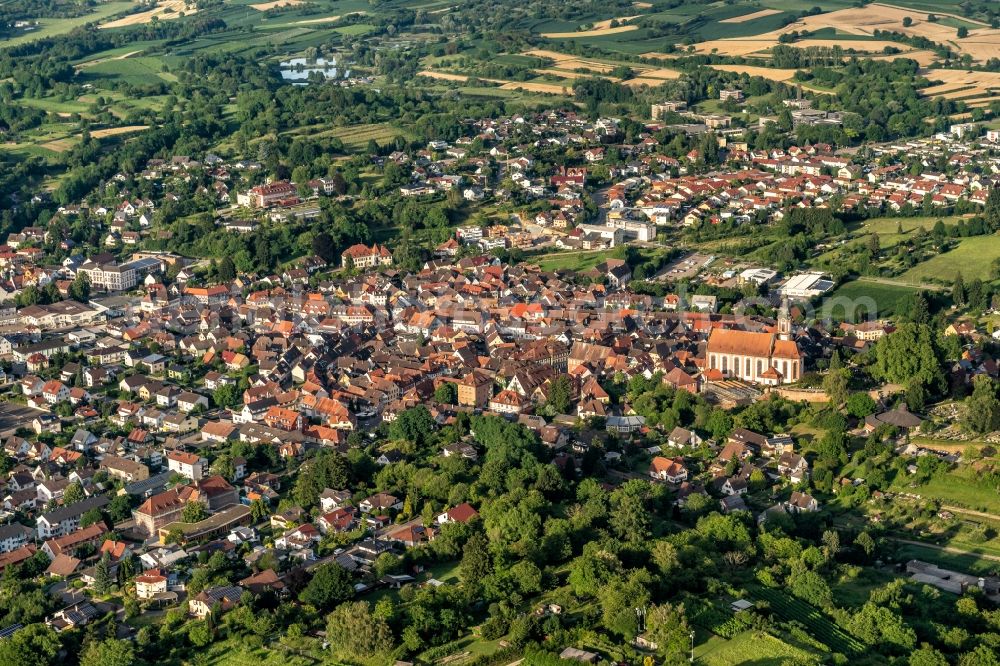 Ettenheim from the bird's eye view: Old Town area and city center in Ettenheim in the state Baden-Wurttemberg, Germany