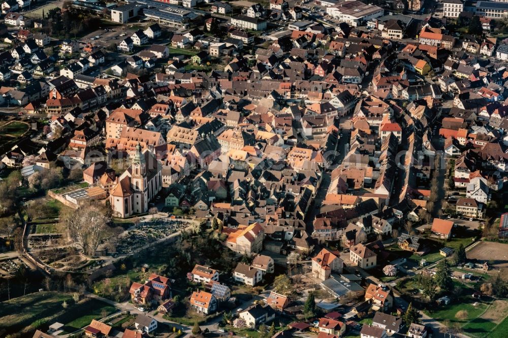 Ettenheim from above - Old Town area and city center in Ettenheim in the state Baden-Wurttemberg, Germany