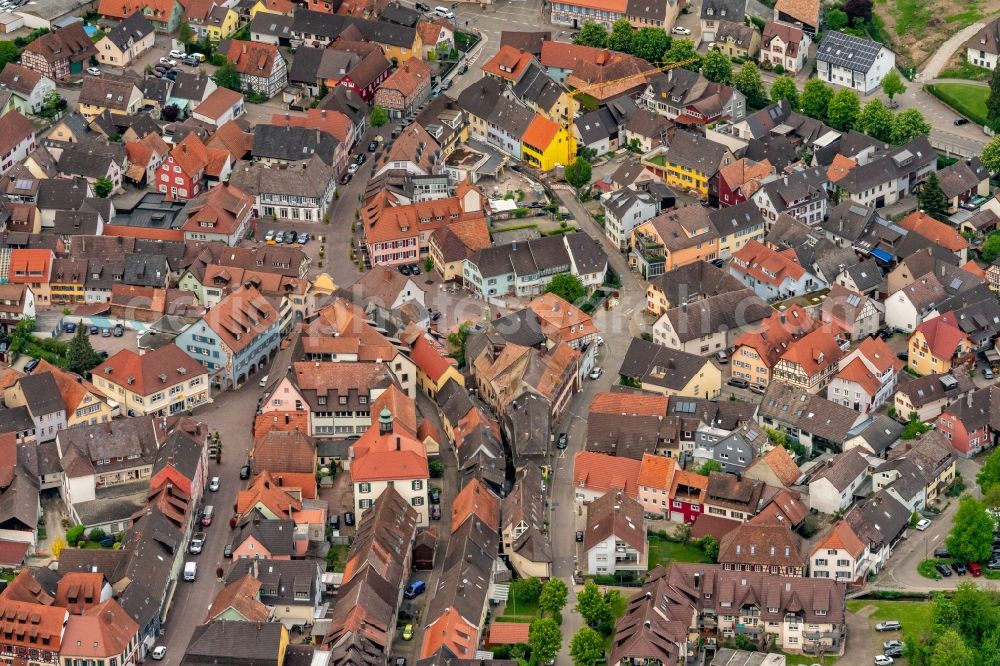 Aerial image Ettenheim - Old Town area and city center in Ettenheim in the state Baden-Wurttemberg, Germany