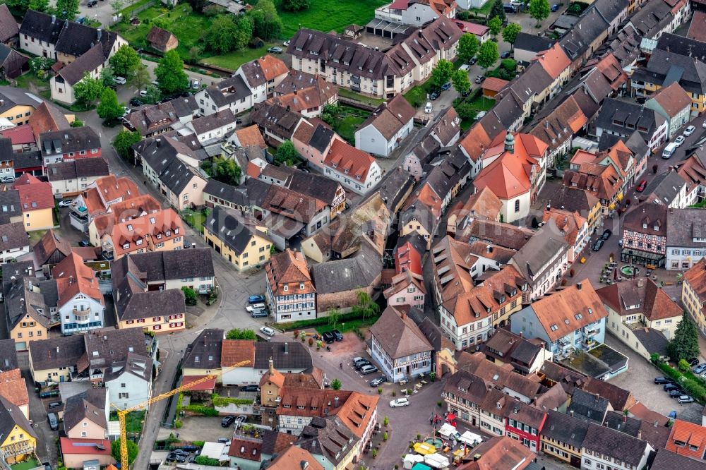 Aerial image Ettenheim - Old Town area and city center in Ettenheim in the state Baden-Wurttemberg, Germany