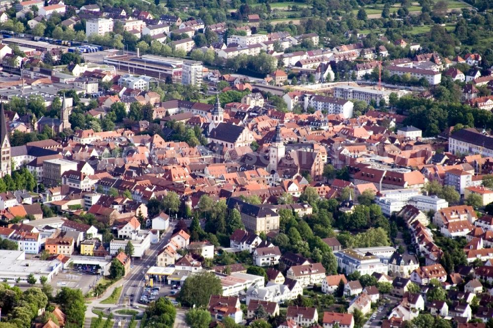 Ettlingen from above - Old Town area and city center in Ettlingen in the state Baden-Wuerttemberg