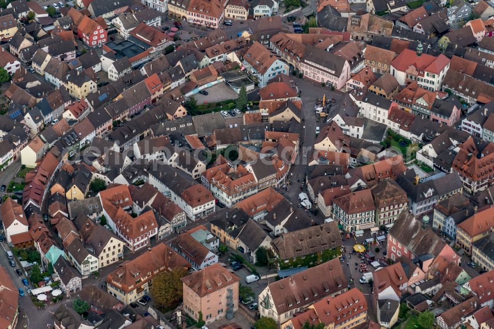 Ettenheim from above - Old Town area and city center with Fachwerk in Ettenheim in the state Baden-Wuerttemberg, Germany