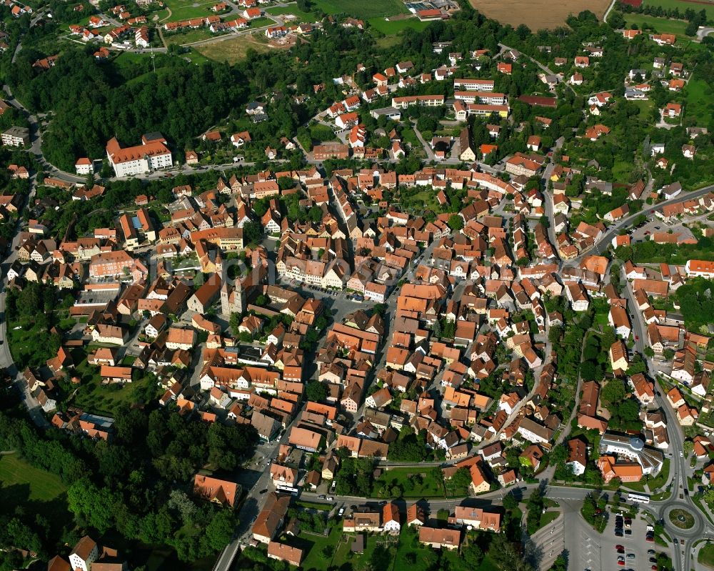 Aerial image Feuchtwangen - Old Town area and city center in Feuchtwangen in the state Bavaria, Germany