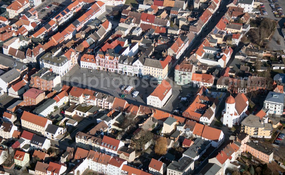 Aerial image Finsterwalde - Old Town area and city center on street Markt in Finsterwalde in the state Brandenburg, Germany