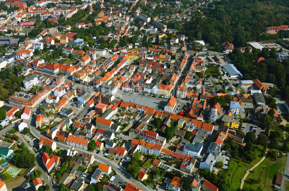 Finsterwalde from above - Old Town area and city center on street Markt in Finsterwalde in the state Brandenburg, Germany