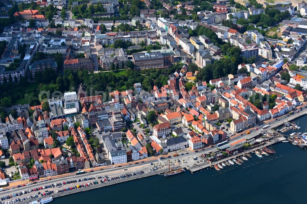 Flensburg from above - Old Town area and city center on Schiffbruecke in the district Altstadt in Flensburg in the state Schleswig-Holstein, Germany