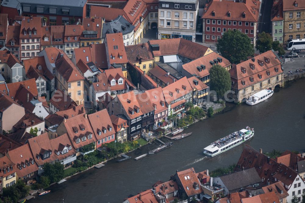 Bamberg from above - Old Town area and city center on Flusslauf of Linker Regnitzarm in Bamberg in the state Bavaria, Germany