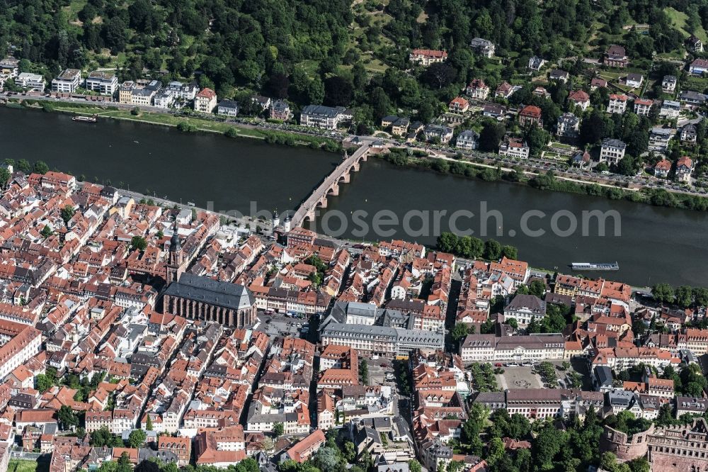 Aerial image Heidelberg - Old Town area and city center on Flussufer of Neckar in Heidelberg in the state Baden-Wuerttemberg, Germany