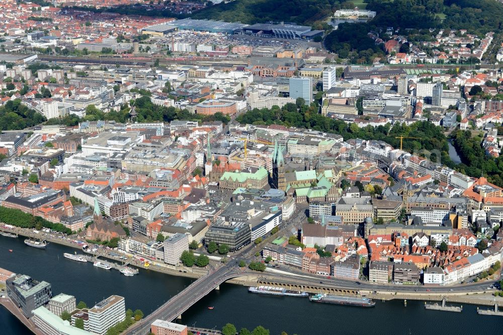 Bremen from above - Historic city centre with the Cathedral on the riverbank of the Weser in Bremen in Germany