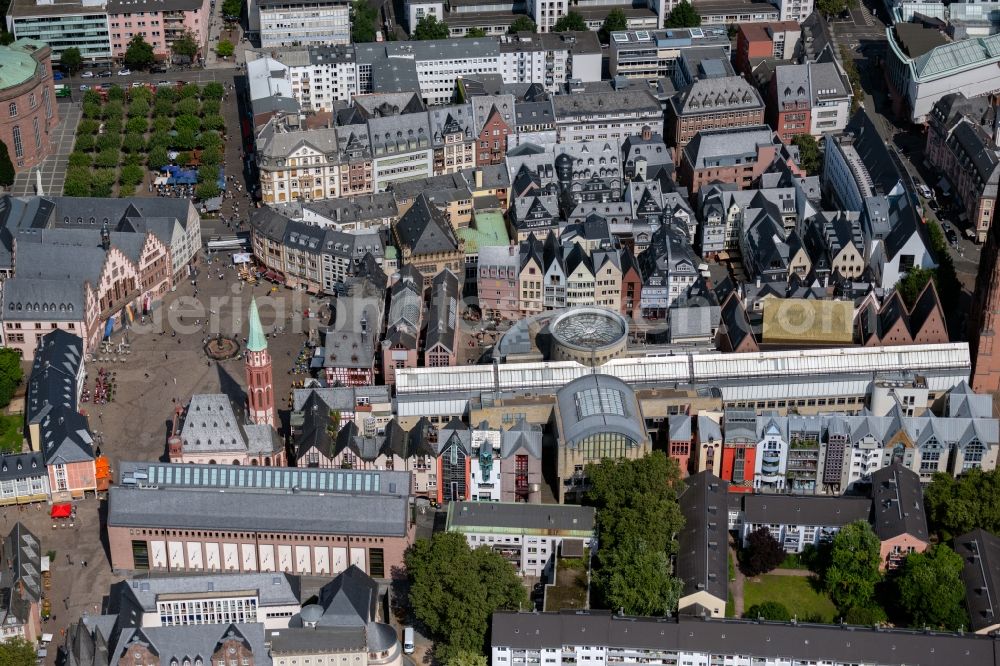 Aerial photograph Frankfurt am Main - Old Town area and city center with Roemer and Alter Nikolaikirche in the district Altstadt in Frankfurt in the state Hesse, Germany