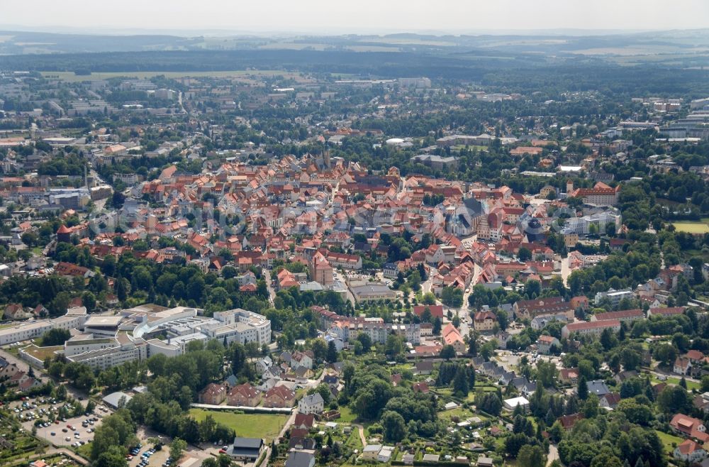 Freiberg from the bird's eye view: Old Town area and city center in Freiberg in the state Saxony, Germany