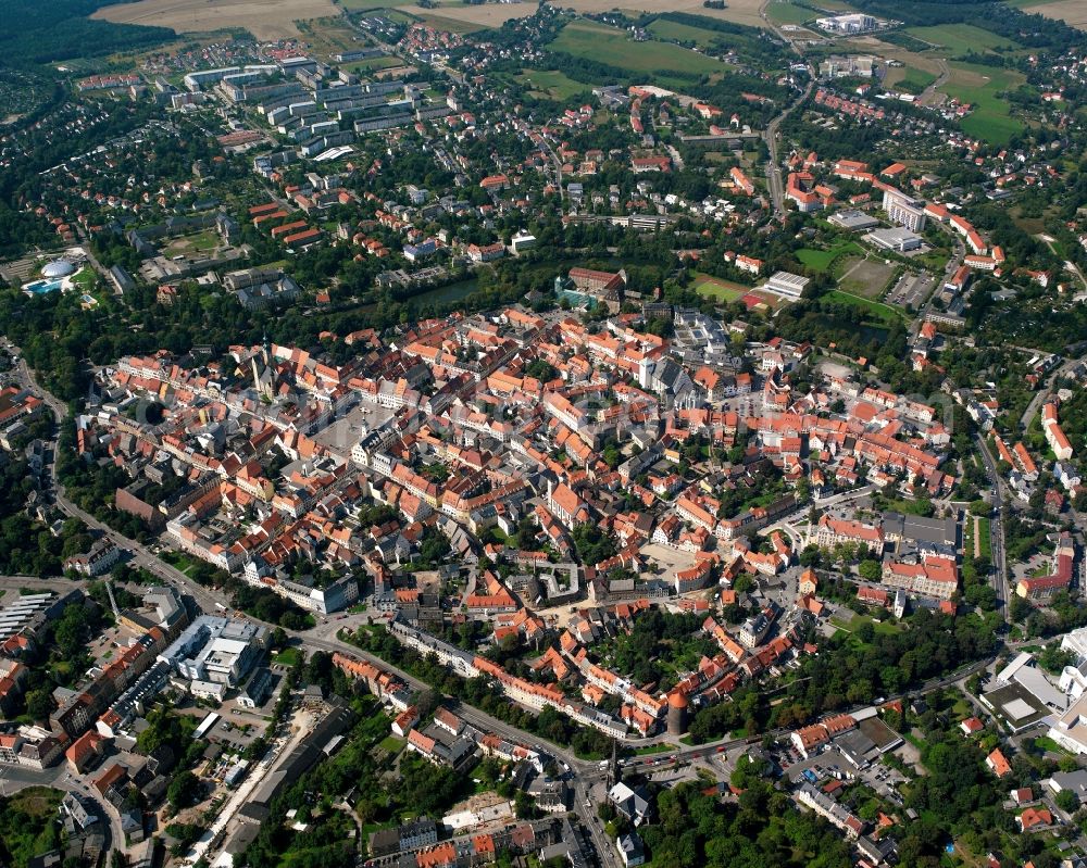 Freiberg from the bird's eye view: Old Town area and city center in Freiberg in the state Saxony, Germany