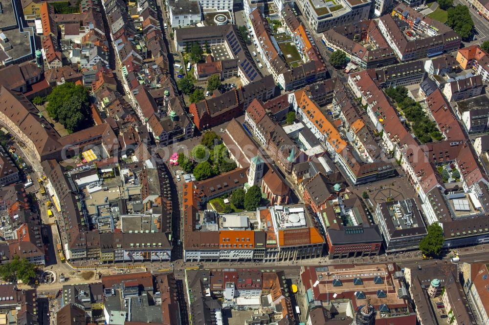 Freiburg im Breisgau from above - Old Town area and city center in Freiburg im Breisgau in the state Baden-Wuerttemberg