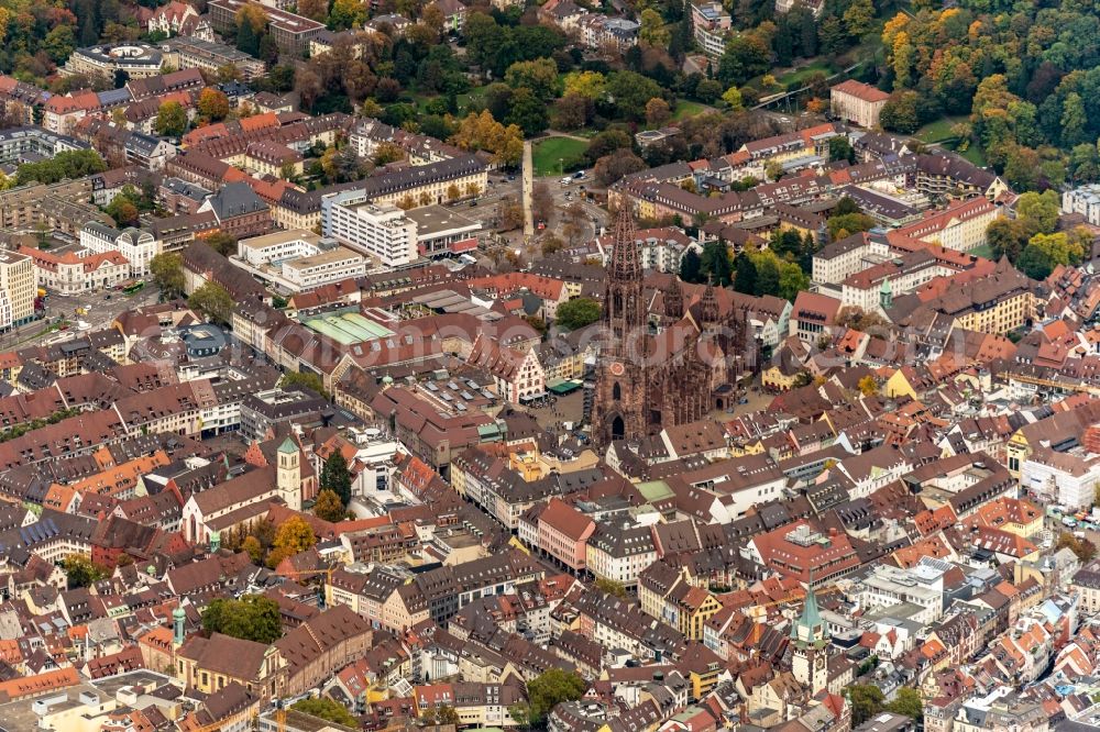 Aerial image Freiburg im Breisgau - Old Town area and city center from Freiburg im Breisgau in the state Baden-Wuerttemberg, Germany