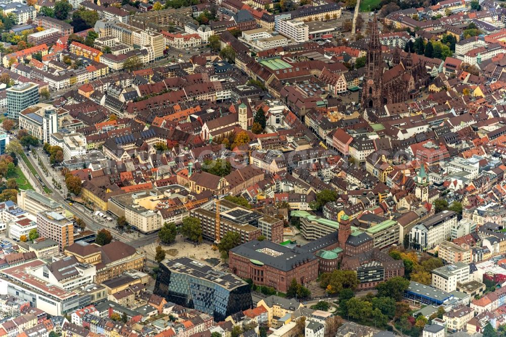 Aerial photograph Freiburg im Breisgau - Old Town area and city center from Freiburg im Breisgau in the state Baden-Wuerttemberg, Germany