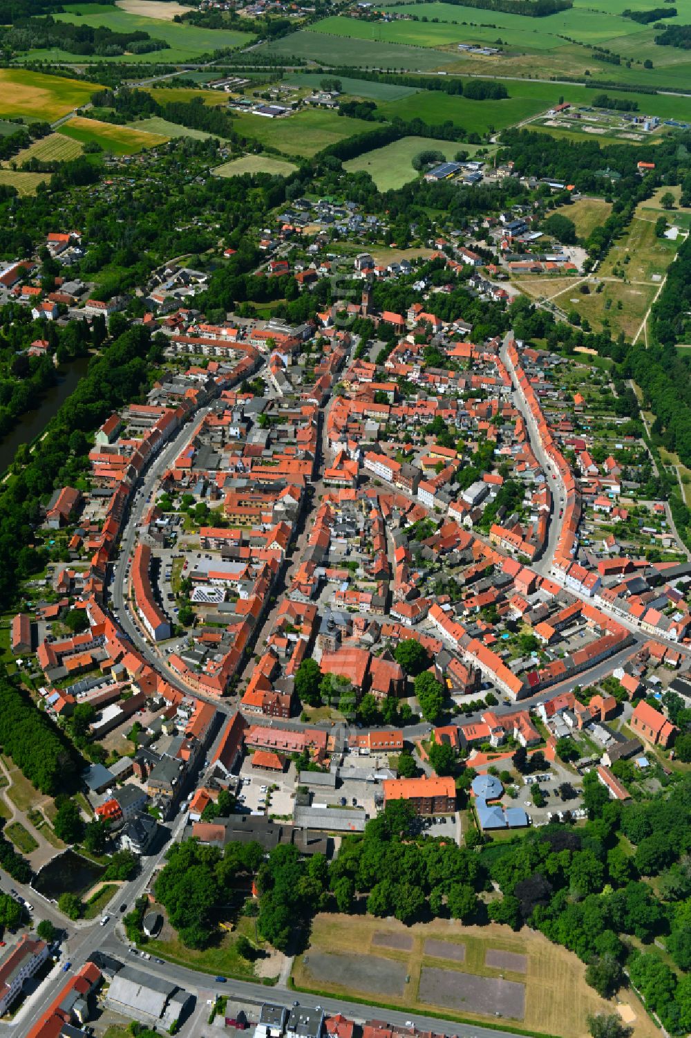 Hansestadt Gardelegen from above - Old Town area and city center in Gardelegen in the state Saxony-Anhalt, Germany