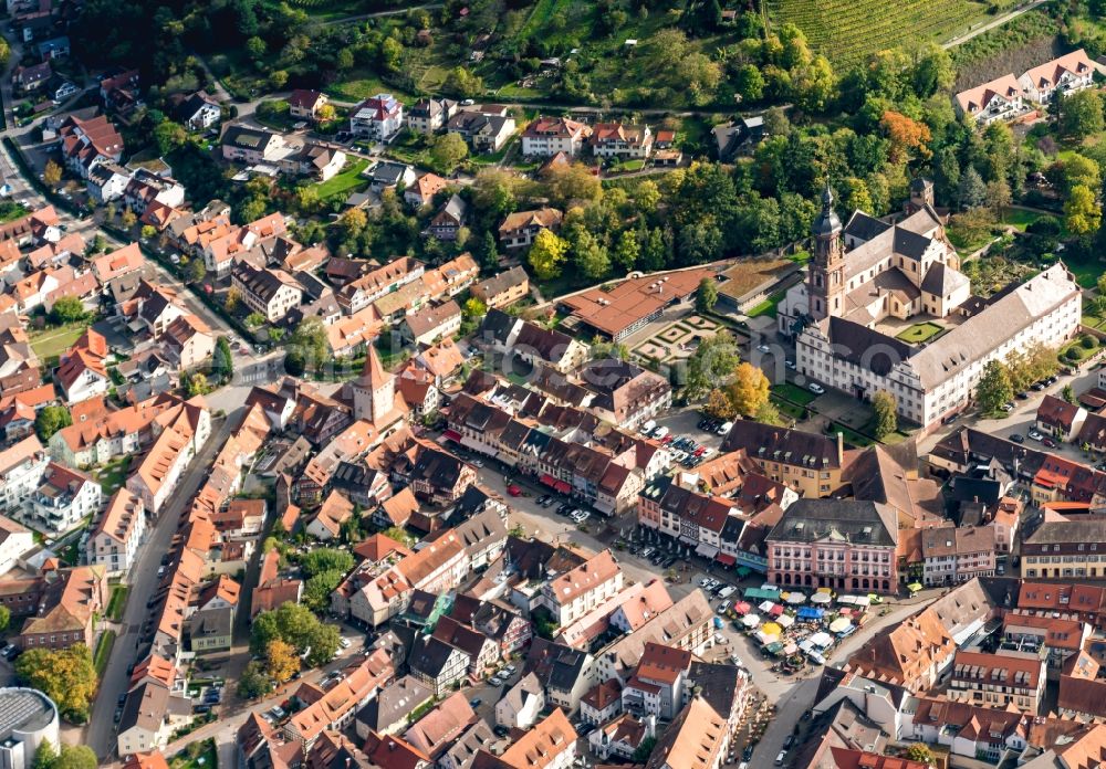 Gengenbach from above - Old Town area and city center in Gengenbach in the state Baden-Wuerttemberg, Germany