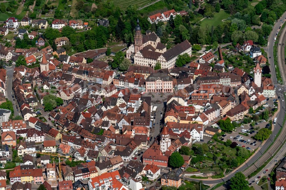 Aerial image Gengenbach - Old Town area and city center in Gengenbach in the state Baden-Wuerttemberg, Germany